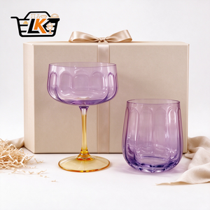 Juego de <span class=keywords><strong>Vasos</strong></span> de Cóctel Bicolor Arqueados y Acanalados en Morado y Ámbar, Precio de Fábrica Personalizado al por Mayor - Product Image 3