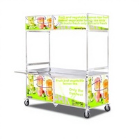 HIKITCHEN Chariot mobile multifonctionnel pliable en acier inoxydable de style rétro pour la vente de snacks, le commerce de rue et la restauration