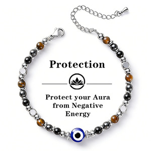 Braccialetto Classico in Acciaio Inossidabile con Cristalli Curativi, Perline di Occhio di Tigre da 6mm e <span class=keywords><strong>Ematite</strong></span>, Tripla Protezione, Regalo Ispirazionale - Product Image 1