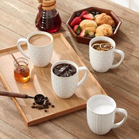 Tasse à café en céramique gaufrée 350 ml, style européen, motif floral géométrique, pour la maison, le bureau, le petit-déjeuner