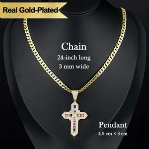 Collier pour <span class=keywords><strong>homme</strong></span> plaqué or 14 carats <span class=keywords><strong>avec</strong></span> pendentif <span class=keywords><strong>croix</strong></span> et crucifix de Jésus, chaîne cubaine mate Figaro en forme de corde Miami - Product Image 2