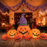 Ensemble Gonflable Citrouille d'Halloween avec Chapeau de Sorcier pour Décoration Extérieure Jardin Pelouse Fête Festival Modèle Décoratif