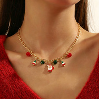 Collier de Noël en alliage de cuivre avec pendentif flocon de neige, bonhomme de neige et sapin de Noël - Chaîne pour pull