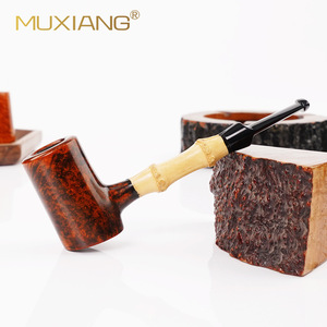 Muxiang Handmade Solid Wood Bamboo Joint Pipe Straight Briarwood Tobacco Pipe Desktop Style Hammer Shaped Customizable - Product Image 4