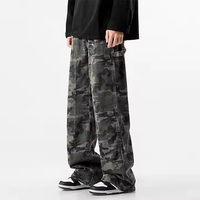 Nouvelle Arrivée - Jean Camouflage Vintage Homme Hiver Coupe Droite Effet Usé Denim Style Urbain Pantalon de Travail Superposé pour Extérieur