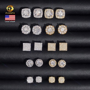 USA Stock Hip Hop Jewelry Mens Moissanite <strong>Earrings</strong> Pass Diamond Tester Solid 925 Silver Iced Out Moissanite Screw <strong>Back</strong> <strong>Earrings</strong> - Product Image 1