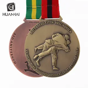 Anpassen des geprägten Logos 3D antik vergoldete Judo-Medaillen Metall