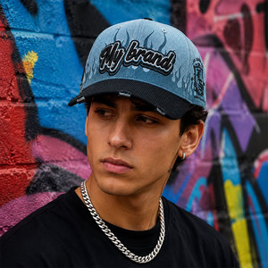 Casquette de baseball en denim délavé avec visière en velours côtelé, 6 panneaux, fermeture <span class=keywords><strong>snapback</strong></span>, broderie <span class=keywords><strong>LA</strong></span>, vente en gros, logo personnalisé, fournisseur direct d'usine OEM - Product Image 5