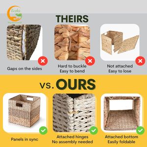Natural Foldable Seagrass <b>Square</b> <b>Baskets</b> Foldable Home Storage <b>Basket</b> Woven Storage <b>Basket</b> Storage Cube Bins - Product Image 5
