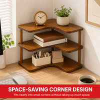 Étagère d'angle en MDF à 3 niveaux en forme de L, organisateur de bureau, support de rangement pour bureau, grain de bois noyer, pour livres, salle de bain, salon
