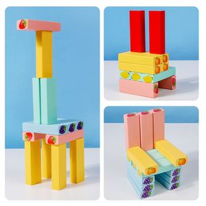 Juego de 54 Piezas de Rompecabezas Apilables de Madera Natural, Arcoíris, con Temática de Frutas, Torre de Madera de Pino Interactiva - Product Image 4