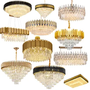 New Designs Crystal Chandelier Luxury Hotel Staircase Loft Gold Decor Long Classic Project Pendant Lights