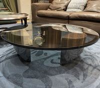 Table basse ronde en verre trempé et acier inoxydable