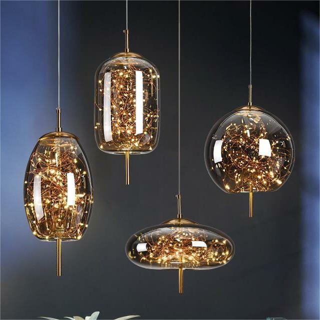 Simple Creative Sphere Full of Stars Restaurant bar Glass Warm Chandelier Art Personalized Cafe Bedside LED Pendant Light