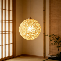 Lampe suspendue artistique unique et créative en rotin, style chinois Zen, pour salle de thé, lampe boule en rotin tressé avec base