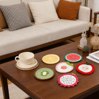 Sous-verres au crochet faits à la main en laine, motifs fruits, tapis isolants pour la décoration de table, vente en gros