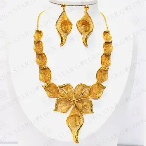 New Dubai Imitation 24k Gold Womens Jewelry Set African Middle East Bride Wedding Necklace Accessories Jewelry Set