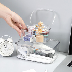 Transparent Desktop Storage <b>Box</b> Rectangle Covered Organizer For Office Supplies Makeup Skincare Products <b>Small</b> Size Large Size - Product Image 2