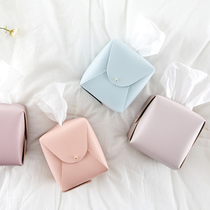 Korean style minimalist PU leather tissue box, home living room dining <b>table</b> tissue box storage bag, candy-colored tissue - Product Image 3