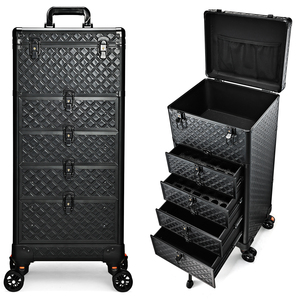 Rolling <b>Makeup</b> <b>Case</b> Professional Nail Salon Cart with 4 Drawers Lockable Beauty Suitcase Nail Tool Box Hairstylist Trolley - Product Image 1