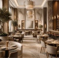 Ensemble de table et de chaises de restaurant en bois de style nordique moderne personnalisé avec canapé en velours