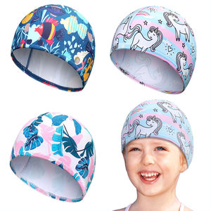 Venta al por mayor bebé niños gorro de baño de impresión patrones lindos verano niño nylon poliéster encantador gorros de natación de alta elasticidad para los niños - Product Image 1
