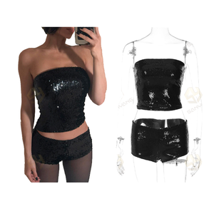 Nuevo Conjunto de Top Corto sin Tirantes con Lentejuelas y Estampado de Leopardo y Pantalones Cortos por Encima de la Rodilla para Mujer, Sexy, para Fiesta, Ajustado - Product Image 1