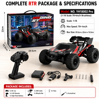 Voiture RC 4x4 haute vitesse 1:18 2,4 GHz, Buggy tout-terrain télécommandé entièrement proportionnel avec barre anti-basculement, câble USB, chargeur YH18002 PRO 80m