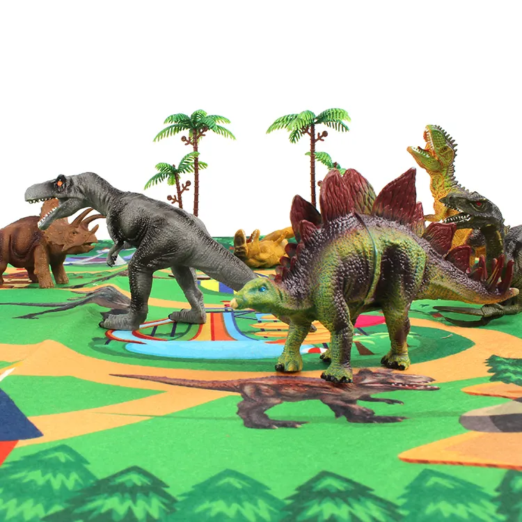 Set da gioco realistico educativo di vendita caldo figura giocattolo di dinosauro con alberi di tappetino da gioco per attività per bambini