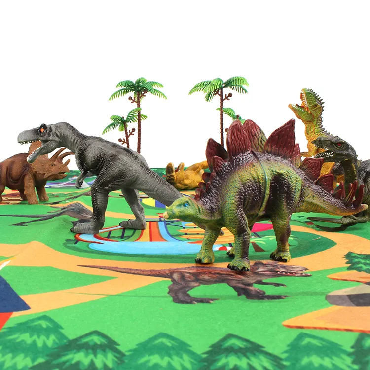 Hot selling Educational Realistic Play set Dinosaur Toy Figure with Activity Play Mat Trees for kids