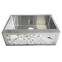 Tablier en pierre de granit de quartzite orange en métal d'acier inoxydable de SUS304 évier de cuisine carré avant de ferme avec la lumière électrique