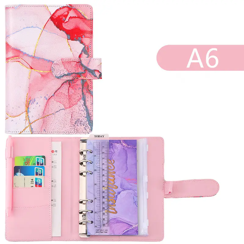 A6 Binder Anggaran Notebook, PU Kulit Isi Ulang 6 Cincin Pengikat Hemat Uang Uang Bujet Organizer