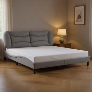 Light <b>Grey</b> Upholstered Bed <b>Frame</b> Modern Fabric Soft Bed Design Queen Size Bedroom Furniture - Product Image 2