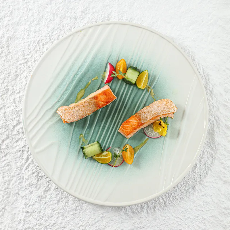 Unique Color Glazed Stripe Design Porcelaine Sashimi Sushi Fancy French Provincial Party Ceramic Catering Dinnerware Plates