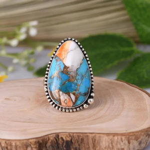 Anello da Cocktail da Donna T0983 con Turchese Naturale a Goccia, Montatura a Castone, Gioiello alla Moda, Idea Regalo - Product Image 2