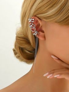 Lab Grown Diamond Ear Cuff con cadena Diseño geométrico Cobre Encontrar Perla de imitación Zircon Pendientes de aro de moda - Product Image 2