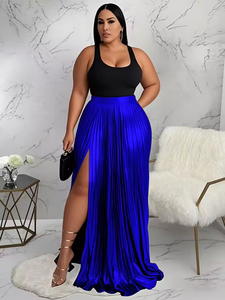 Nouvelle jupe longue plissée taille haute asymétrique style vintage pour femme grande taille – Robe décontractée - Product Image 3