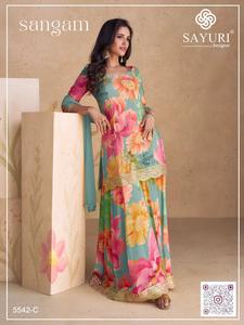 Costume Palazzo à impression numérique Chinon lourd pour vêtements pakistanais de mariée costume Salwar disponible à un prix abordable - Product Image 4