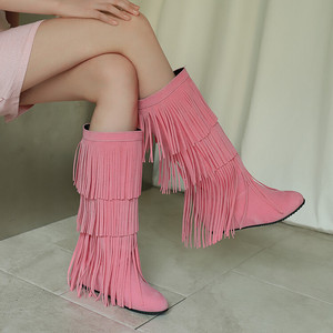 New Autumn and Winter Tassel Women's Boots <b>Round</b> <b>Toe</b> High Solid Color Casual Shoes Versatile Classic Nightclub Fashion Boots - Product Image 3