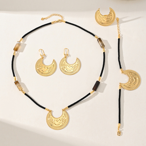 Dubai Vergoldete Schmucksets für Frauen Arabischer Halbmond Stern Halskette Ohrringe Ring Armband Nahost-Schmuck Großhandel - Product Image 3