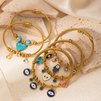 Pulsera de Alambre Elástico de Acero Inoxidable Trenzado Chapado en Oro de 18K con Dijes de Ojo de Diablo de Cristal de Zirconia, de Moda para Niños