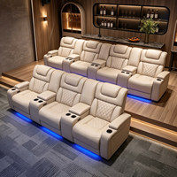 Ensemble de canapés de cinéma de luxe avec fauteuils inclinables électriques en cuir, éclairage LED, porte-gobelets et ports USB