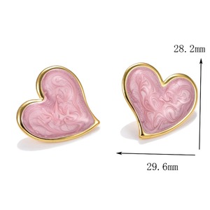 Boucles d'oreilles tendance en forme de grand cœur pour femme et fille, minimalistes, en acier inoxydable émaillé vert et noir, bijoux esthétiques - Product Image 5