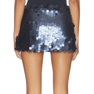 Jupe décontractée pour femme, mini-jupe trapèze sexy à sequins, en tissu de laine de luxe, taille naturelle, lavable et infroissable - Product Image 2