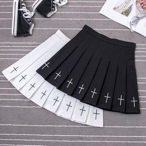กระโปรงจีบปักสีดำและสีขาวเอวสูงสไตล์เกาหลีสำหรับฤดูร้อน - Product Image 1