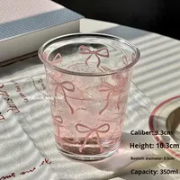 Tasse à arc rose mignonne 350ml tasse à boisson en verre tasses à café de bureau de fille avec conception d'arc