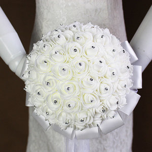 Venta al por mayor de ramos de novia, ramos de rosas blancas artificiales de espuma - Product Image 2
