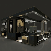Kiosque de luxe personnalisé pour montres et bijoux, vitrine noire et or avec éclairage LED et présentoir en verre pour centre commercial