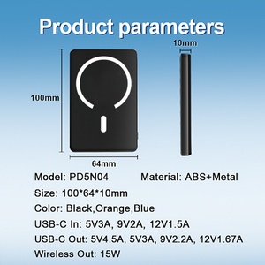Batterie externe portable mince et compacte OEM Logo M-Queen Mag 5000mah Li-Polymer ABS+Metal, chargeur sans fil magnétique 15W - Product Image 2
