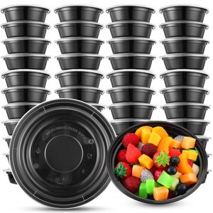 Black Round Reusable Stackable Meal Prep Bowls Food Grade PP Disposable Plastic Food Storage Containers With Lid